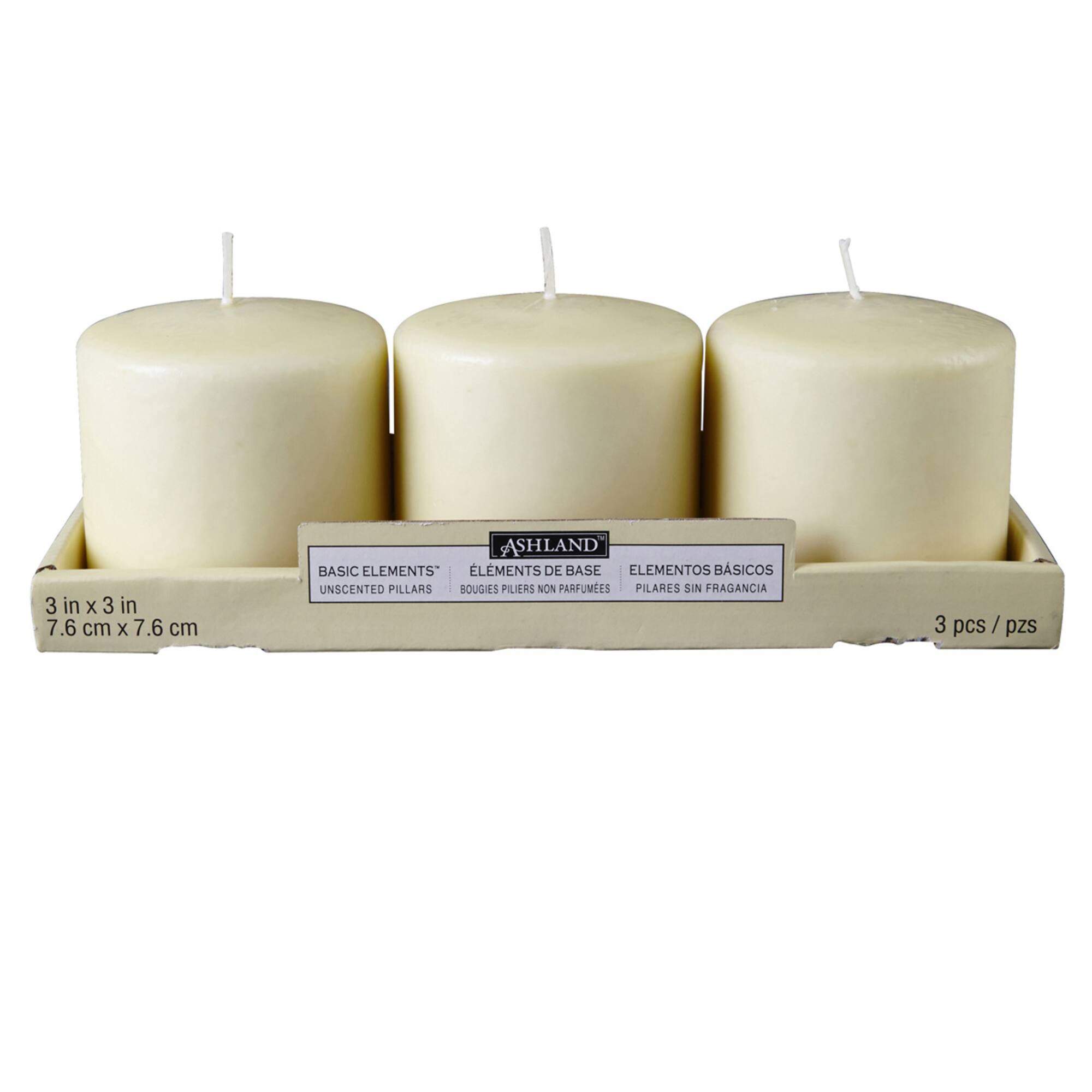 Ashland® Basic Elements™ Ivory Pillar Candle, 3 Pack